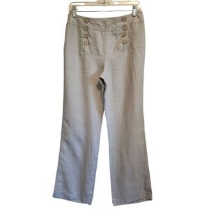 CYNTHIA ROWLEY WOMENS 100% LINEN PANTS SZ4 SAILOR BUTTON LAGENLOOK BEIGE